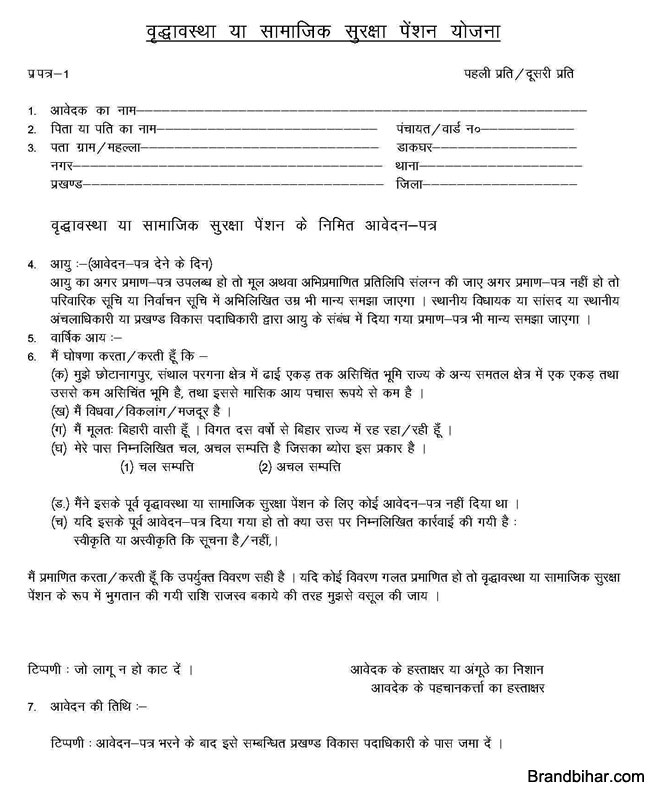 राज्य सामाजिक सुरक्षा पेंशन योजना का आवेदन पत्र Social security Pension Application